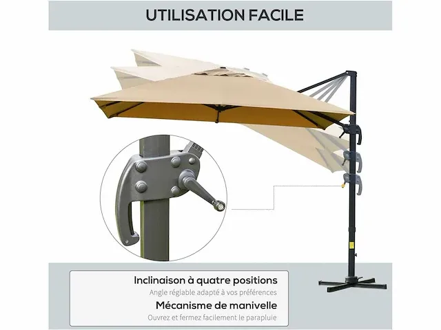 360° draaibare 360° kantelbare vierkante zweefparasol - afbeelding 5 van  9