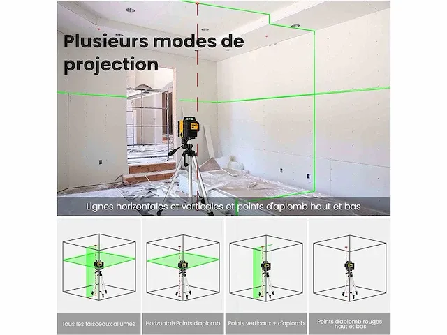 360° laserniveau, kaiweets kruislaser met 2 punten - afbeelding 3 van  6