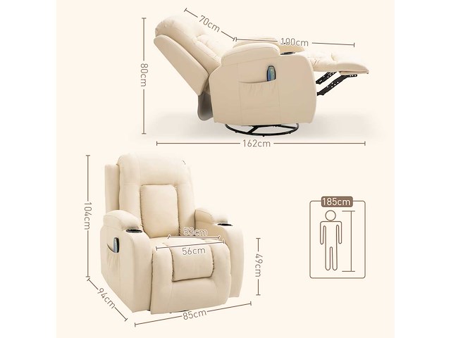 360° verwarmde elektrische massage- en ontspanningsstoel - afbeelding 4 van  9