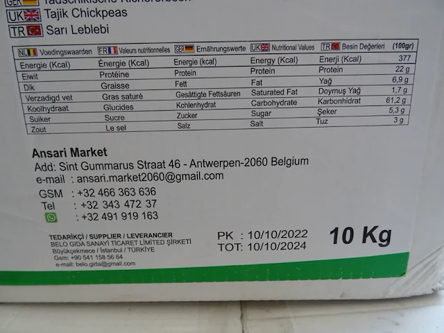 36x 10kg tadzjiekse kikkererwten ansari - afbeelding 6 van  6