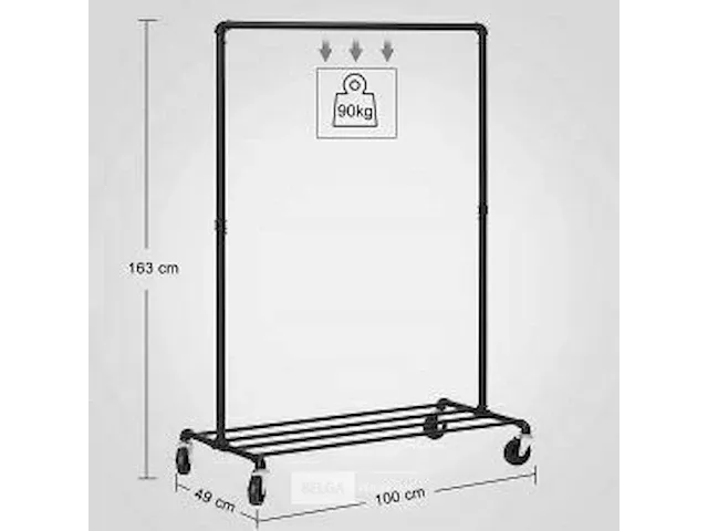36x kledingrek op wieltjes - zwart - 100x49x163 - afbeelding 1 van  7