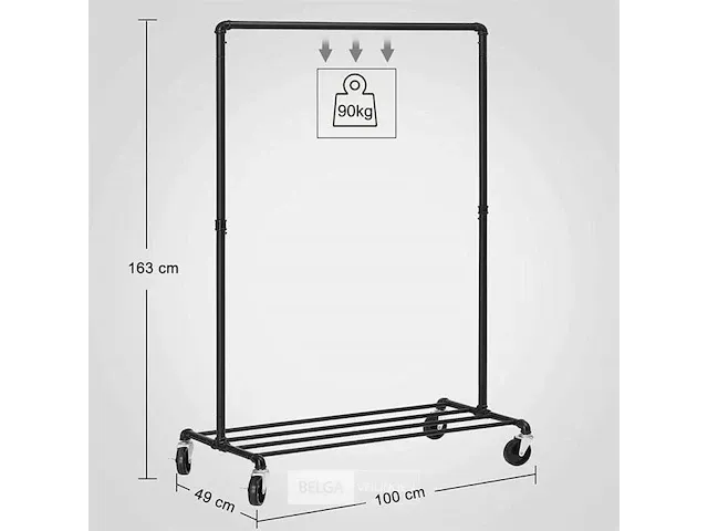 36x kledingrek op wieltjes - zwart - 100x49x163 - afbeelding 3 van  7
