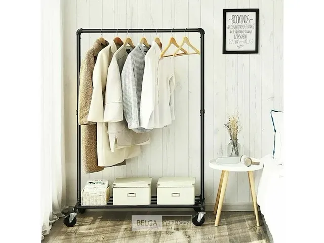 36x kledingrek op wieltjes - zwart - 100x49x163 - afbeelding 5 van  7