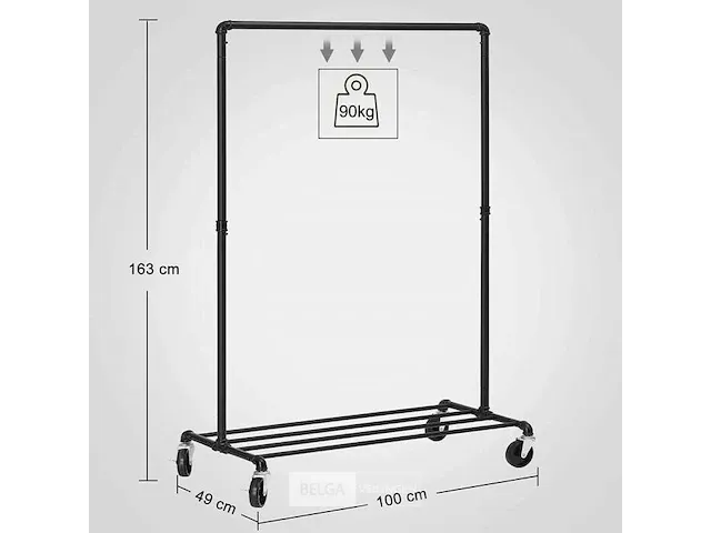 36x kledingrek op wieltjes - zwart - 100x49x163 - afbeelding 6 van  7