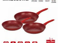 3delige braadpannen pfas vrije anti aanbak-rood - afbeelding 1 van  5