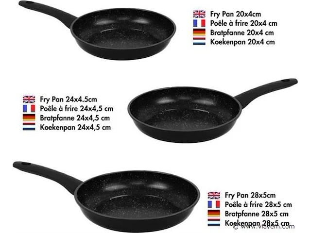 3delige braadpannen pfas vrije anti aanbak-zwart - afbeelding 5 van  5