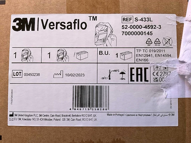 3m. versaflo. s-443l. veiligheids hoofdkap met aansluiting ademhaling systeem. - afbeelding 4 van  4