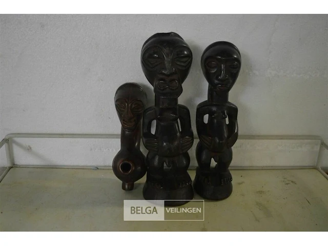 3x afrikaanse houten beelden - afbeelding 1 van  3