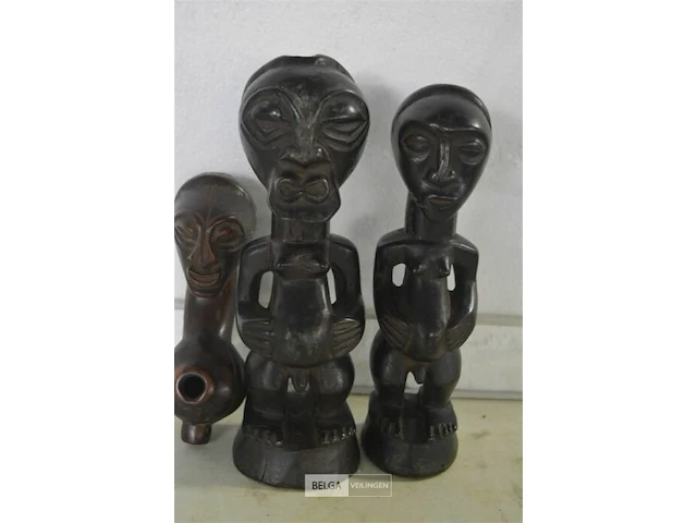 3x afrikaanse houten beelden - afbeelding 2 van  3