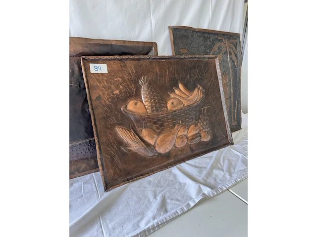 3x gehamerd koperen tableau - afbeelding 2 van  4