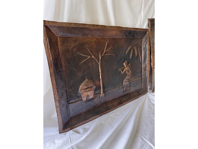 3x gehamerd koperen tableau - afbeelding 3 van  4