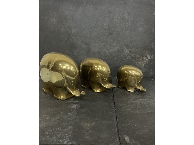 3x koperen olifanten van groot naar klein - afbeelding 1 van  2