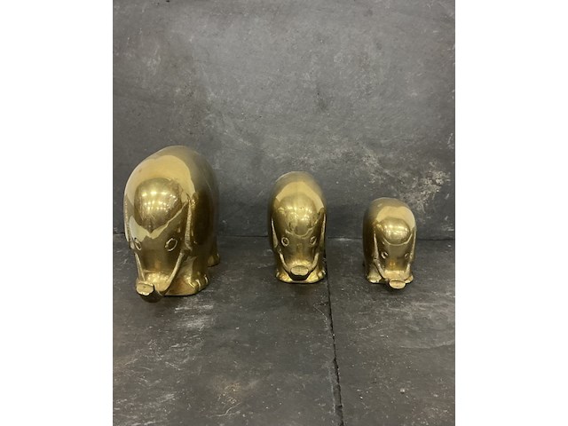 3x koperen olifanten van groot naar klein - afbeelding 2 van  2