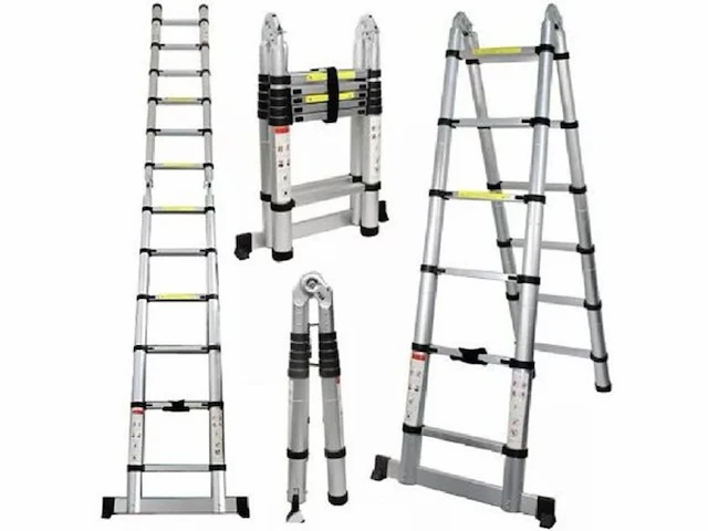 3x telescopisch inklapbare ladders 320 cm: 1.6 + 1.6 meter - afbeelding 1 van  3