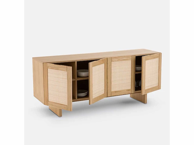 4-deurs dressoir gefineerd eiken en riet - afbeelding 5 van  8