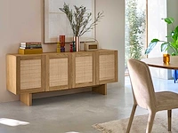 4-deurs dressoir gefineerd eiken en riet - afbeelding 1 van  8