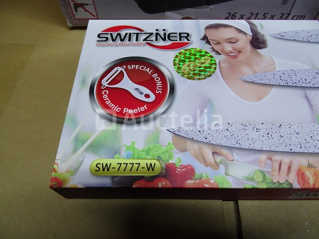 4 huishoudelijke artikelen (fornuis, prullenbak, container, messenset) - afbeelding 6 van  9