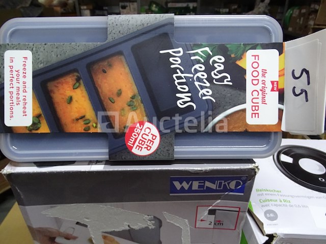 4 huishoudelijke artikelen (fornuis, prullenbak, container, messenset) - afbeelding 7 van  9