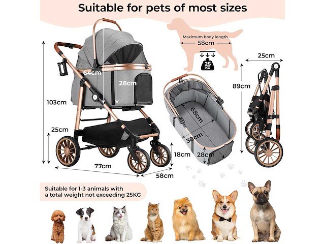 4-in-1 hondenbuggy, opvouwbaar tot 25 kg - afbeelding 3 van  8