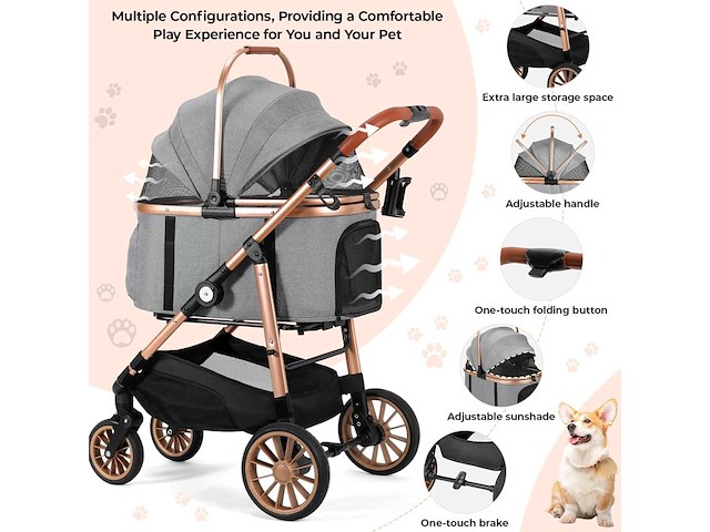 4-in-1 hondenbuggy, opvouwbaar tot 25 kg - afbeelding 5 van  8