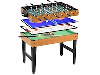 4-in-1 speeltafel met o.a. tafeltennis, tafelvoetbal, biljart, tafelhockey, metaal, hout, naturel en zwart - afbeelding 1 van  5