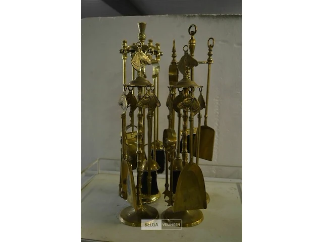 4 messing openhaard setjes ±58 cm - afbeelding 1 van  4