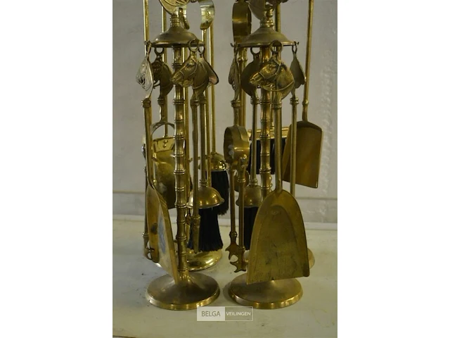 4 messing openhaard setjes ±58 cm - afbeelding 2 van  4