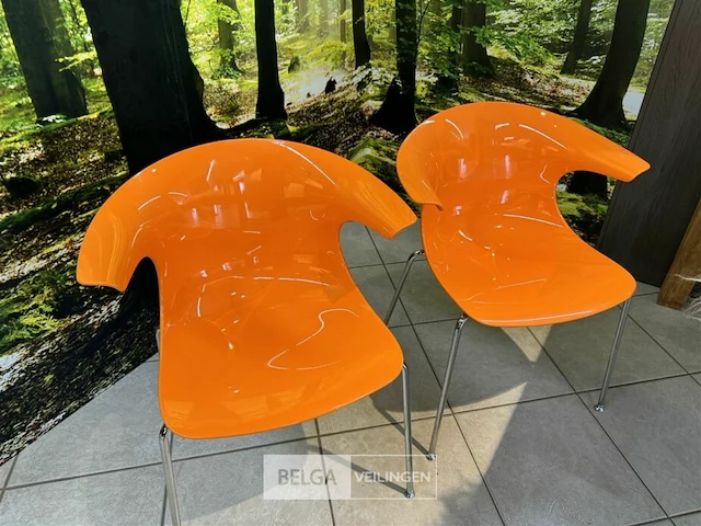 4 oranje design stoelen - afbeelding 1 van  8