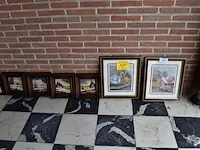 4 schilderijtjes in houten kader, 2 wandversieringen achter glas - afbeelding 1 van  10