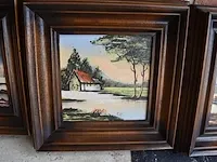 4 schilderijtjes in houten kader, 2 wandversieringen achter glas - afbeelding 9 van  10