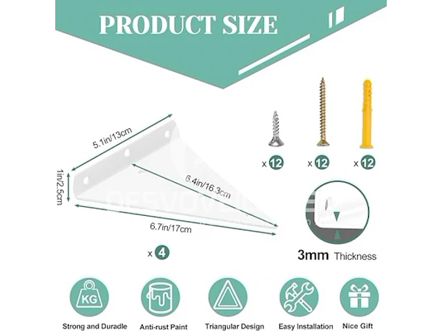 4 stuks onzichtbare driehoekige plankhouders - afbeelding 4 van  4