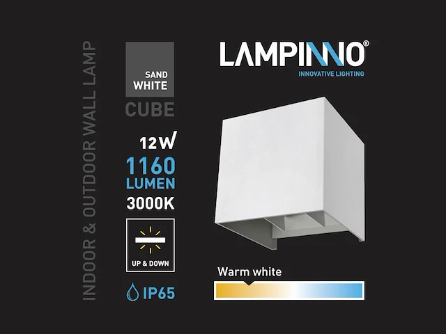 4 x 12w led wit wandlamp kubus duo licht verstelbaar waterdicht - afbeelding 7 van  8