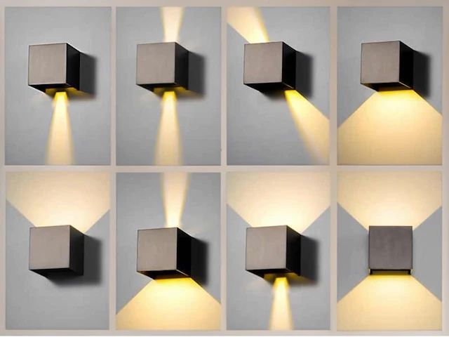 4 x 12w led zwart wandlamp kubus duo licht verstelbaar waterdicht - afbeelding 4 van  9