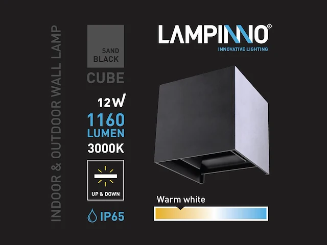 4 x 12w led zwart wandlamp kubus duo licht verstelbaar waterdicht - afbeelding 5 van  9