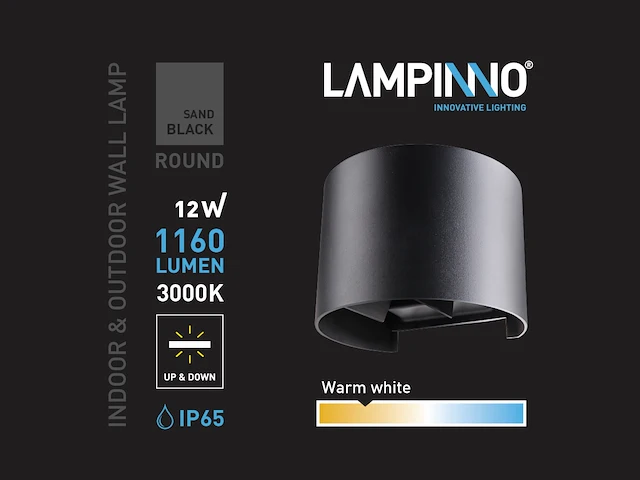 4 x 12w led zwart wandlamp rond duo licht verstelbaar waterdicht - afbeelding 4 van  8