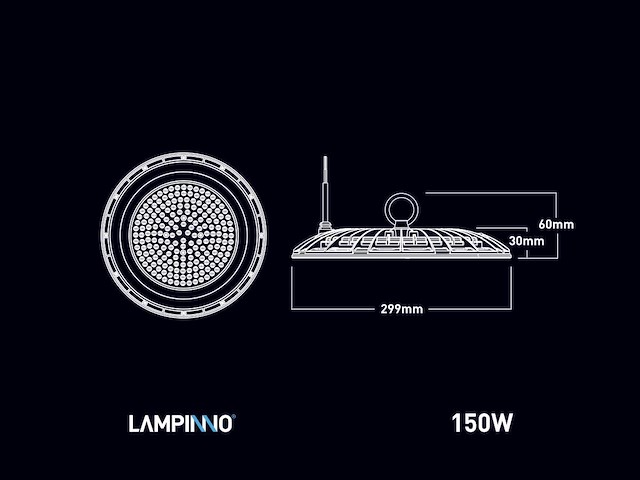 4 x 150w 4000k led ufo highbay slim waterdicht met lens - afbeelding 7 van  8