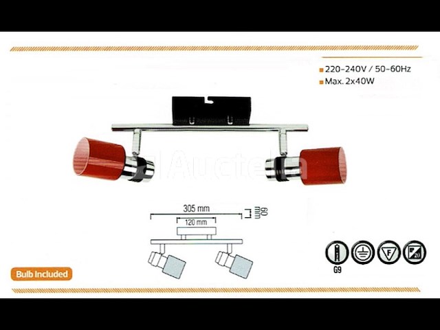 4 x dubbele plafondspot – hl7152 – g9 – 2 x 40w max – rood - afbeelding 2 van  3