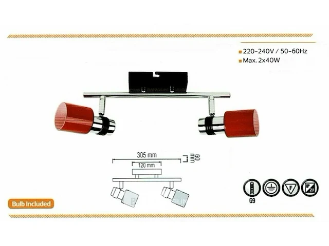 4 x dubbele plafondspot – hl7152 – g9 – 2 x 40w max – rood - afbeelding 4 van  4