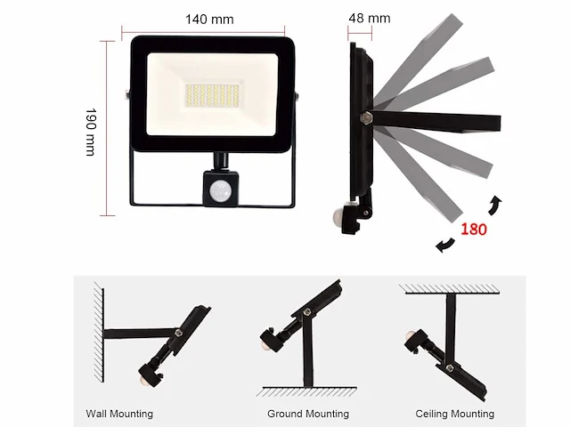 4 x gt ilux led breedstraler 30 watt + pir - afbeelding 2 van  7