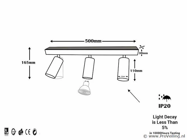 4 x gu10 opbouwarmatuur – 3 draaibare spots – zwart – aluminium – draaibaar 350°/70° – ip20 - afbeelding 4 van  5