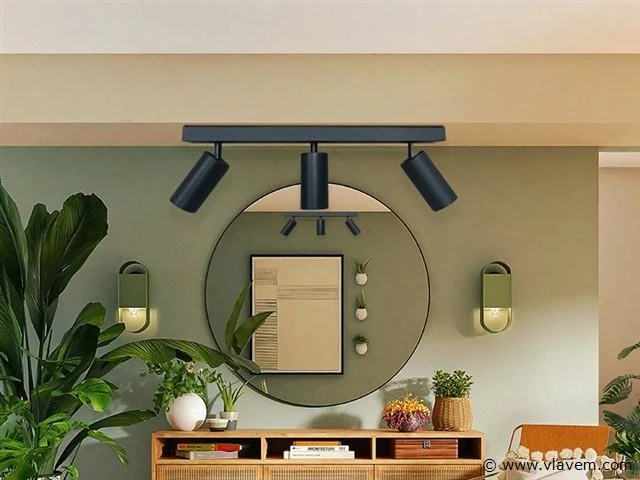 4 x gu10 opbouwarmatuur – 3 draaibare spots – zwart – aluminium – draaibaar 350°/70° – ip20 - afbeelding 1 van  5