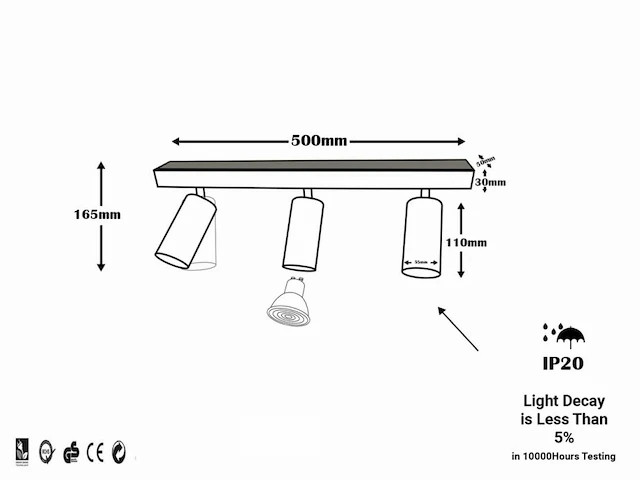 4 x gu10 opbouwarmatuur – 3 draaibare spots – zwart – aluminium – draaibaar 350°/70° – ip20 - afbeelding 5 van  6