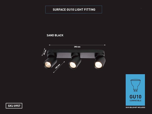 4 x gu10 opbouwspot armatuur triple cilinder zand zwart draaibaar - afbeelding 6 van  7