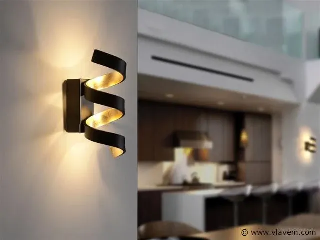 4 x helix design wand lamp zwart/goud - afbeelding 4 van  7