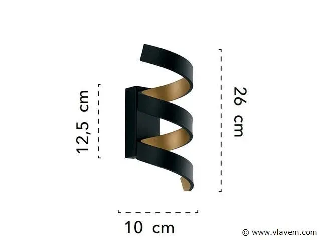 4 x helix design wand lamp zwart/goud - afbeelding 5 van  7