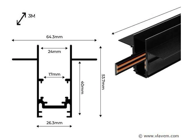 4 x ingebouwde magnetische rail 48v – 3 meter. - afbeelding 5 van  5