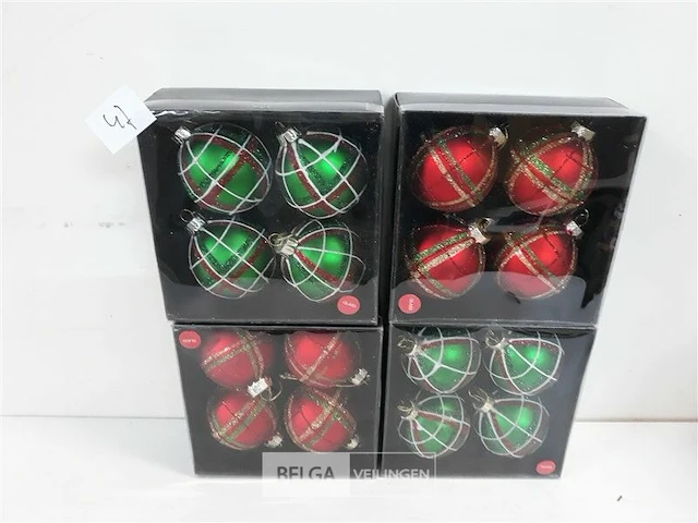 4 x kerstballen glas 4 stuks mix rood/groen - afbeelding 2 van  3