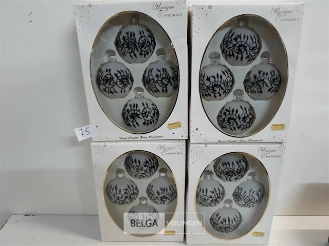 4 x kerstballen glas 4 stuks wit - afbeelding 1 van  3
