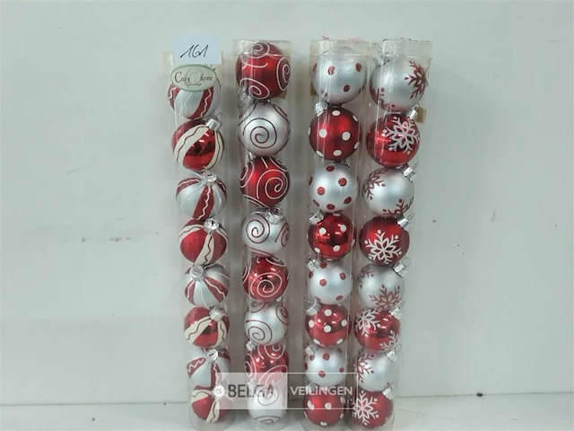 4 x kerstballen pvc 8 stuks rood/zilver - afbeelding 1 van  3