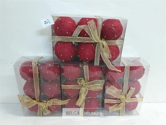 4 x kerstballen sisal rood 7 cm 6 stuks - afbeelding 2 van  3